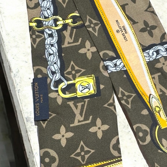Louis Vuitton Bandeau Monogram Confidential Silk Scarf Brown & Box - Picture 4 of 7